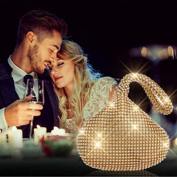 Gold Triangle Bling Rhinestone Luxury Purse Clutch for Evening Party Wedding